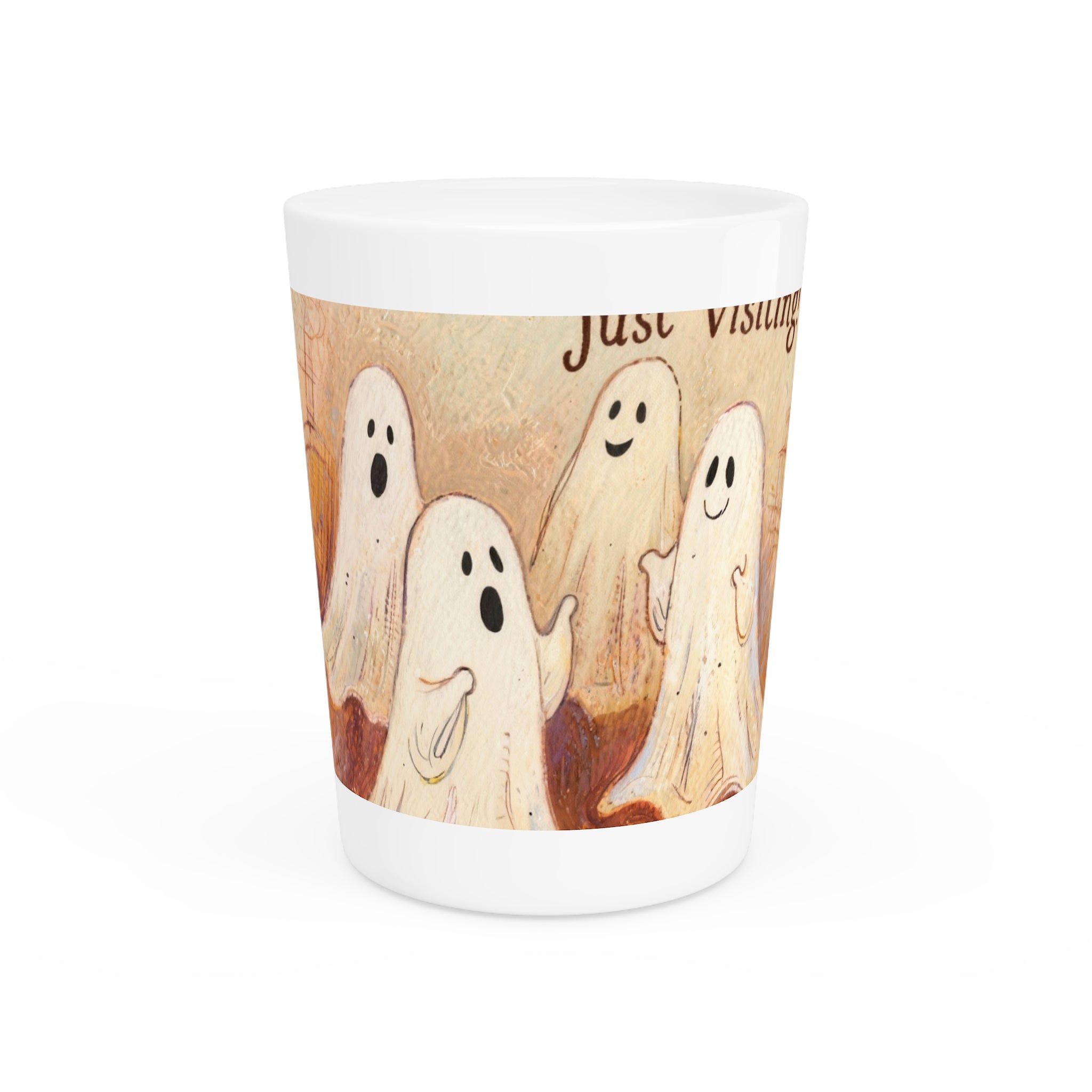 Boo! Just Visiting! Personalized Ceramic Shot Glass  Spooky Fun for Any Occasion