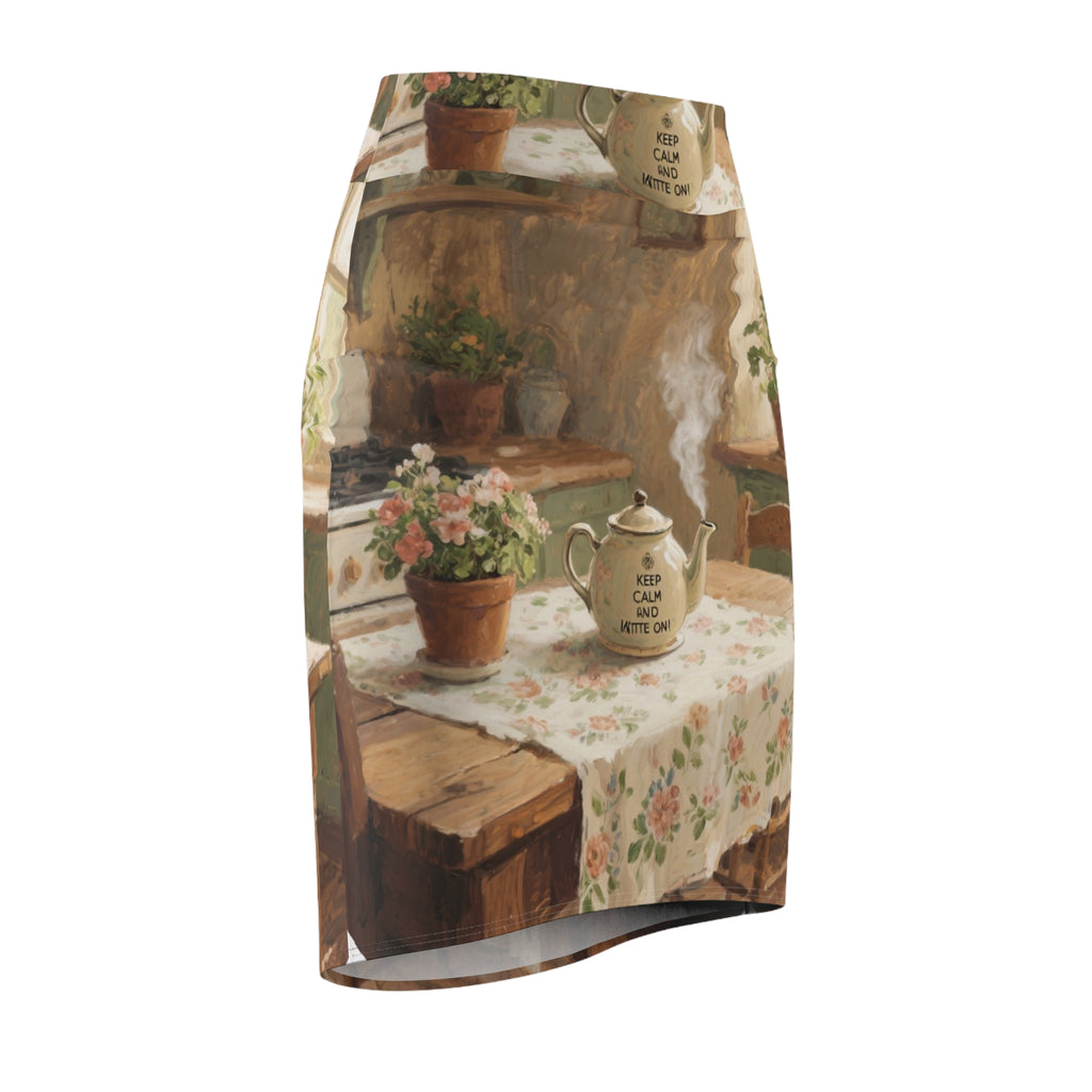 Keep Calm  Kettle On! Women's Artistic AOP Pencil Skirt