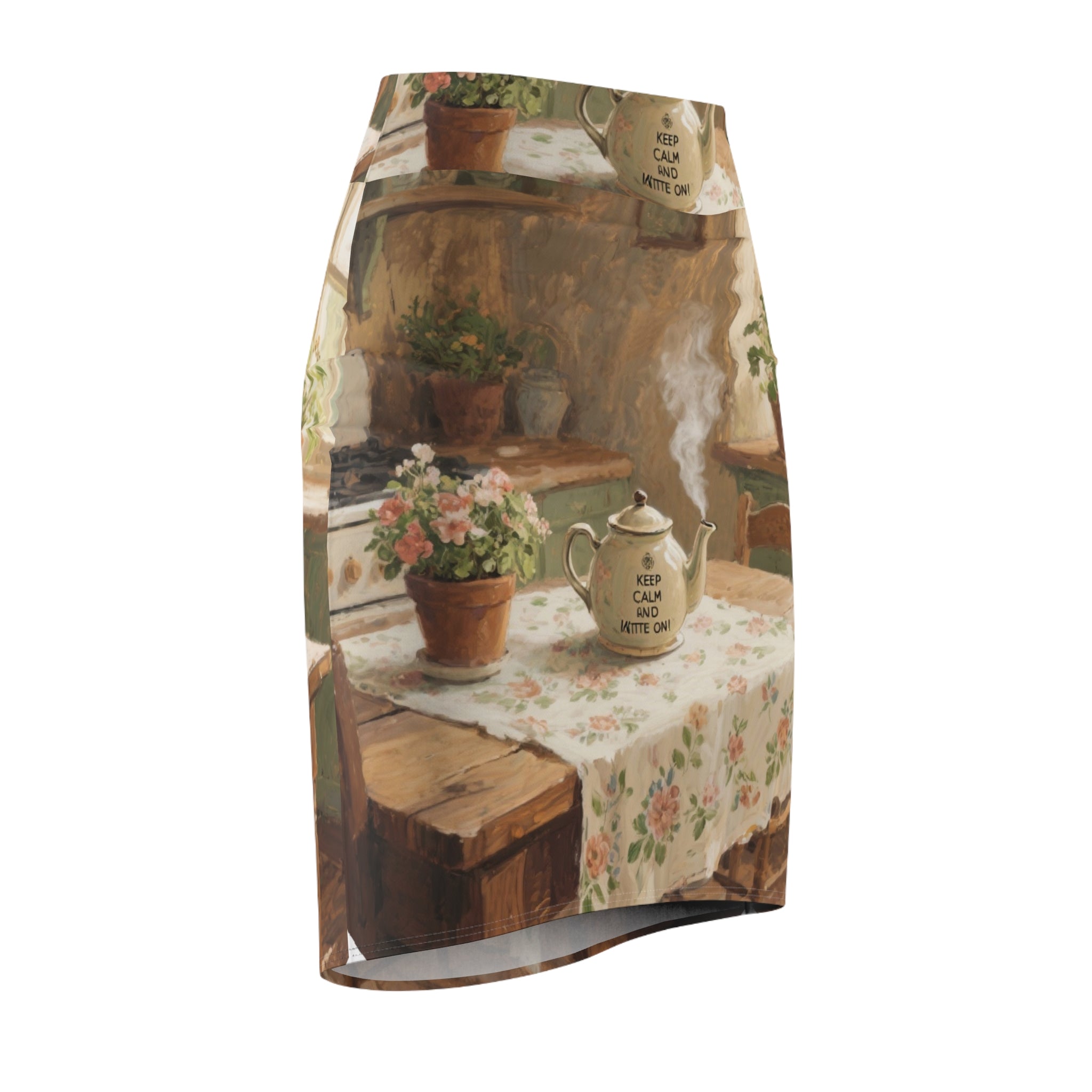 Keep Calm  Kettle On! Women's Artistic AOP Pencil Skirt