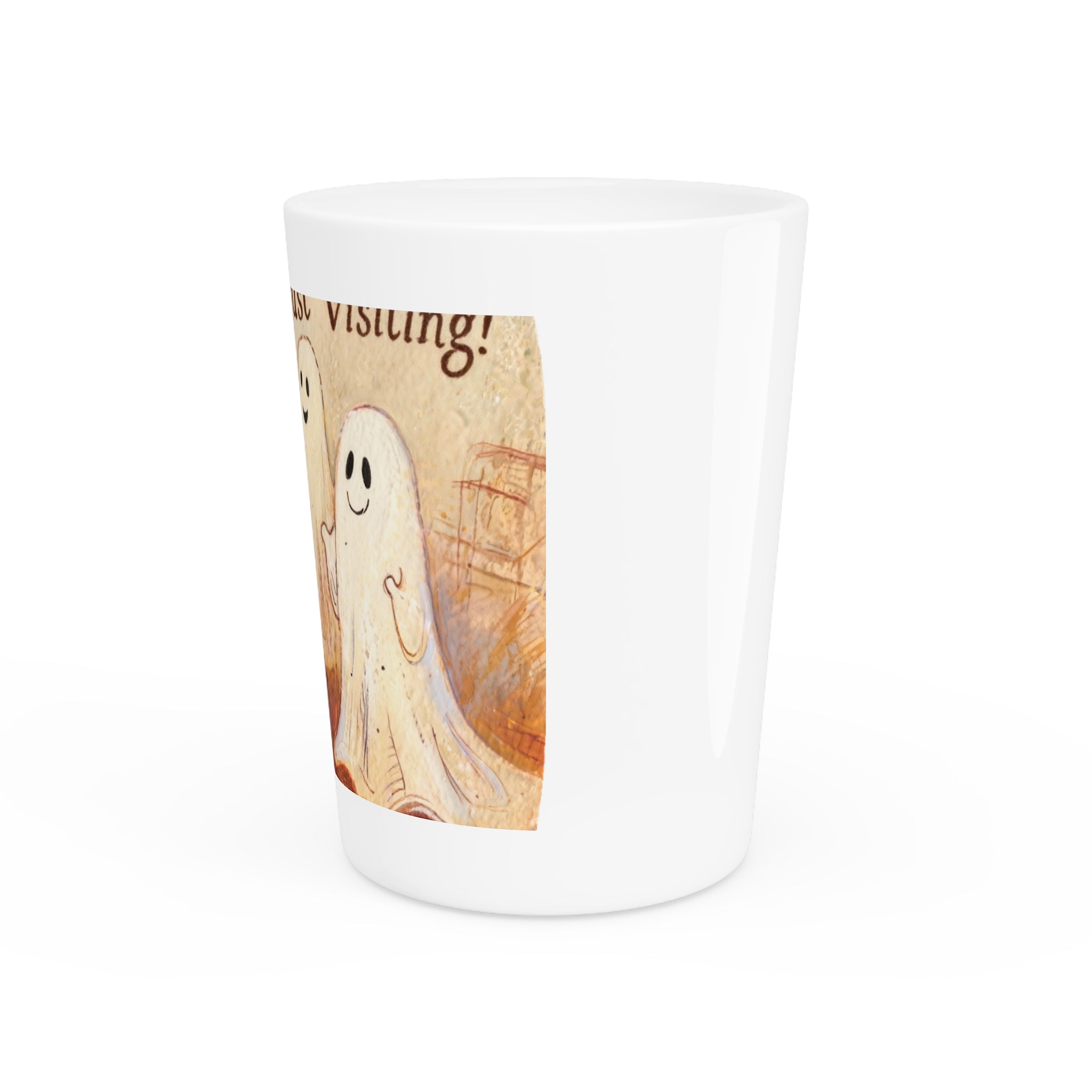 Boo! Just Visiting! Personalized Ceramic Shot Glass  Spooky Fun for Any Occasion